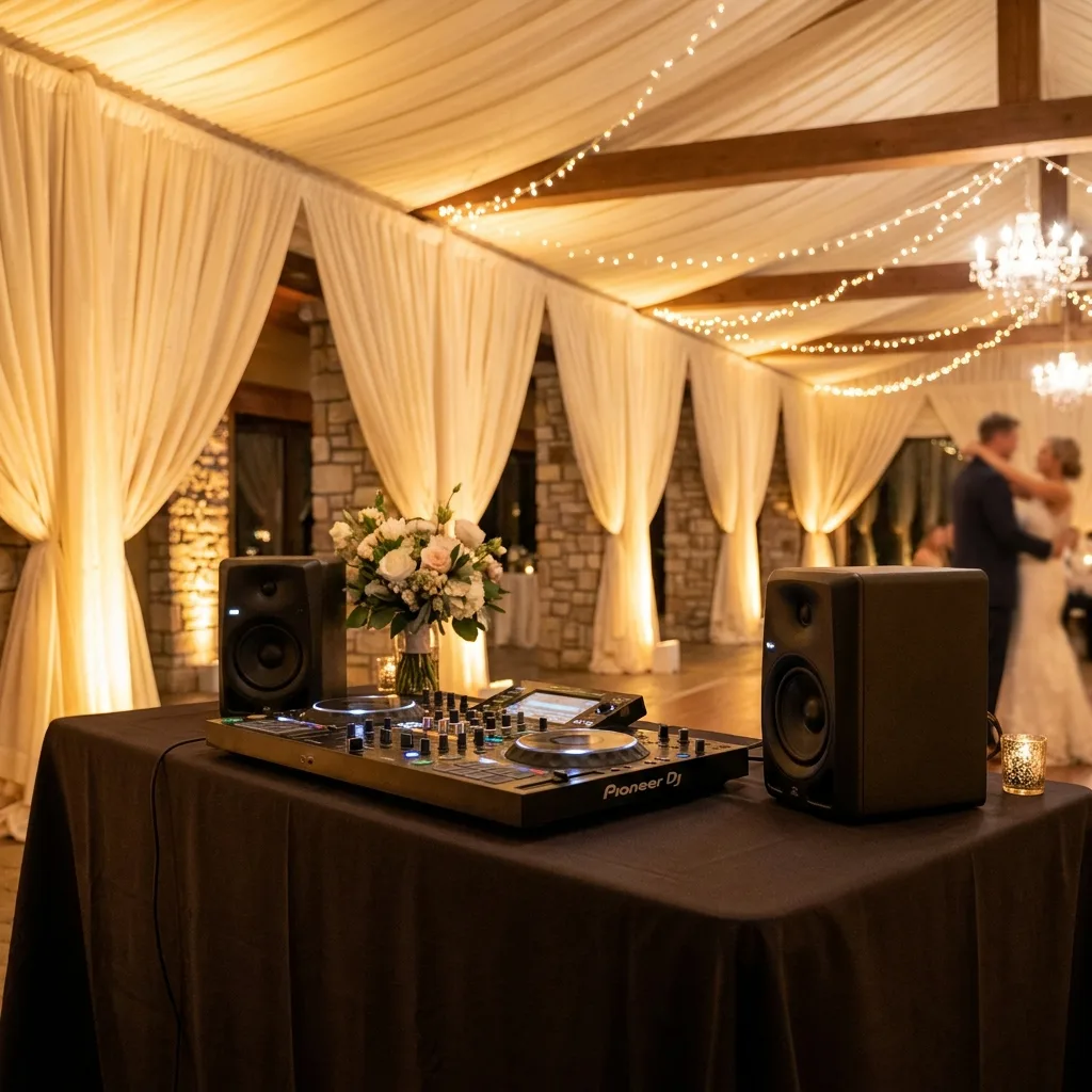 Cabina de DJ montada en una recepción de boda en Miami